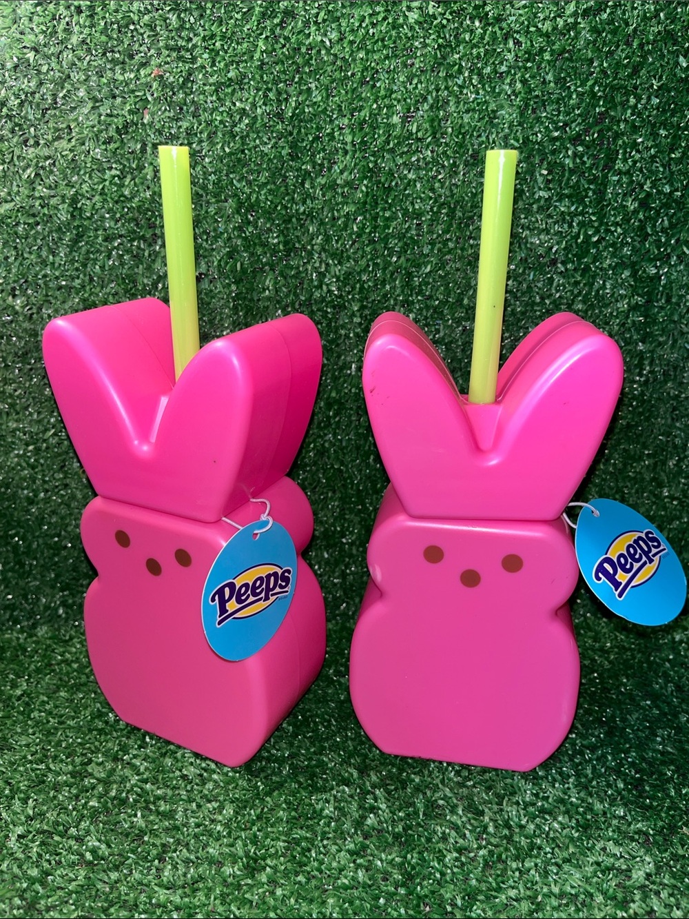 PEEPS Pink Bunny Shaped Cup with Straw- Easter bunny cup SET OF 2!!